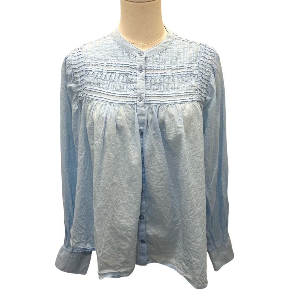 Circle Of Trust Embroidered Harmony Button Up Cotton Blouse in light blue  Sz S - Picture 2 of 7